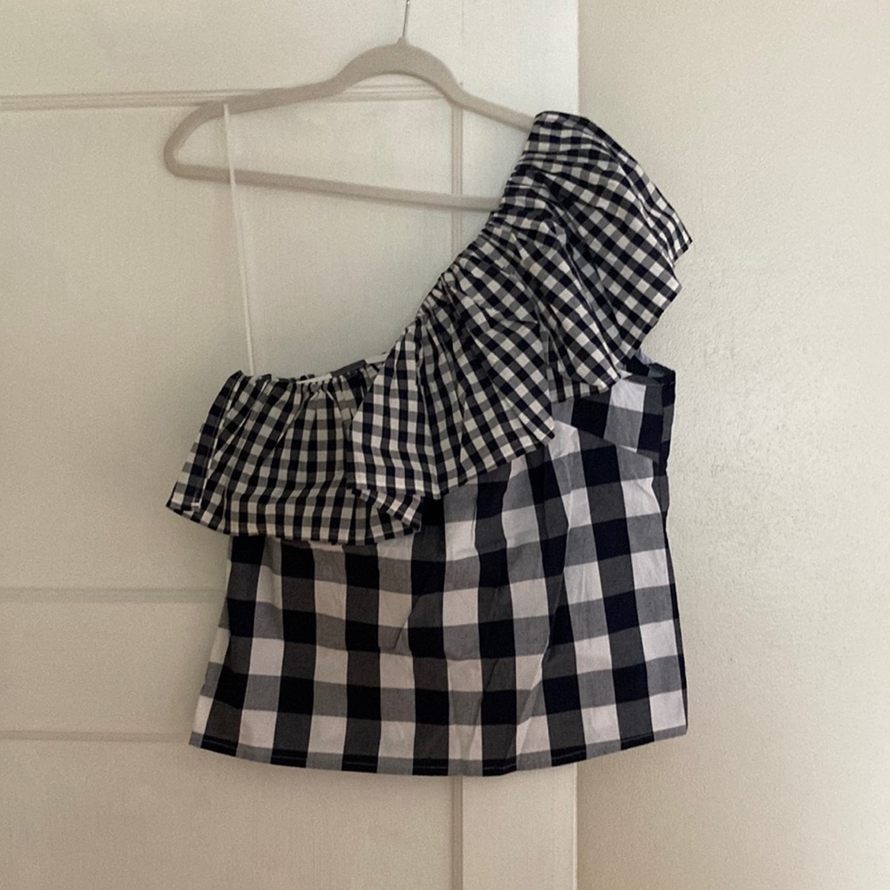 Gingham one shoulder ruffle top